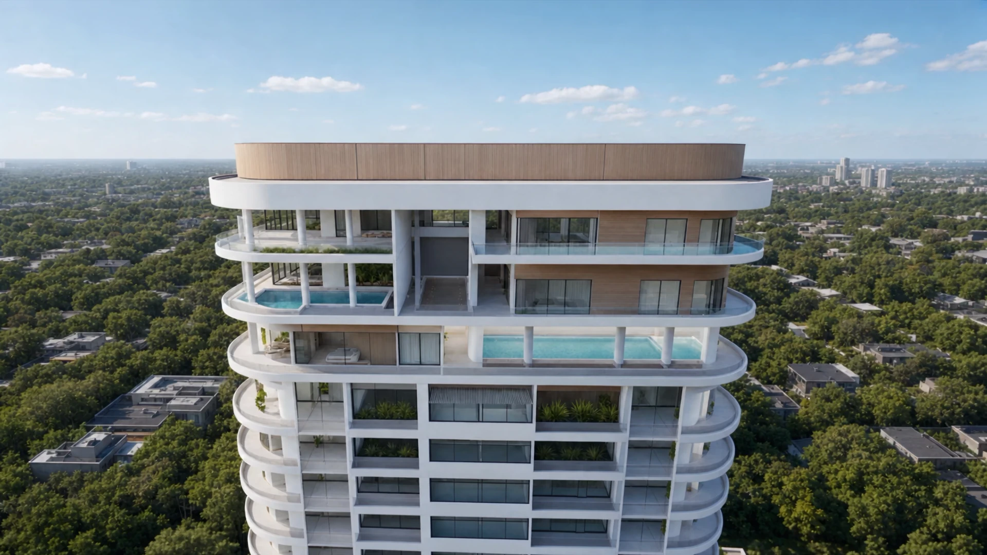 The crown of The LVI Bourdillon from above, its terrace pools and planted roof